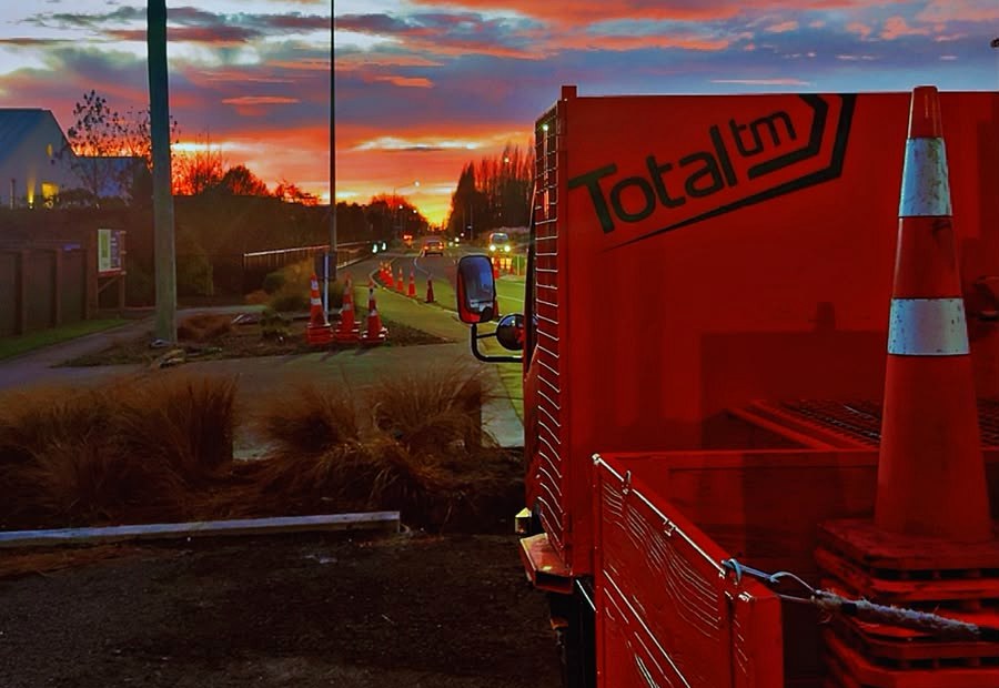 Total Traffic Management crew on site at sunset